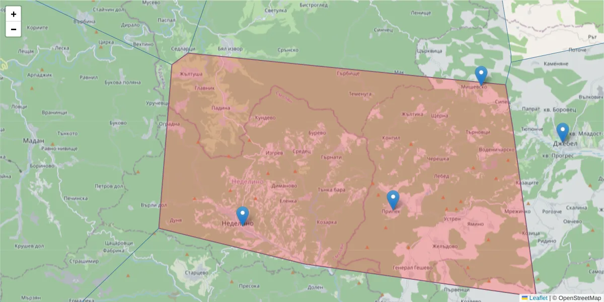 Карта на пощенски код  и съседните пощенски кодове в България