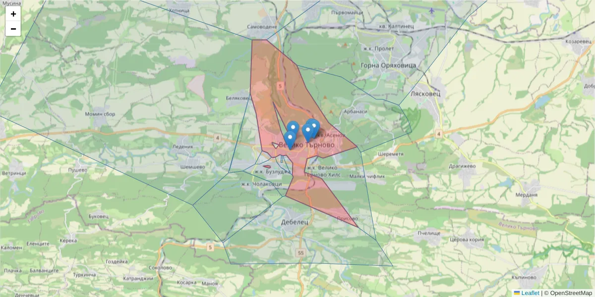 Карта на пощенски код  и съседните пощенски кодове в България