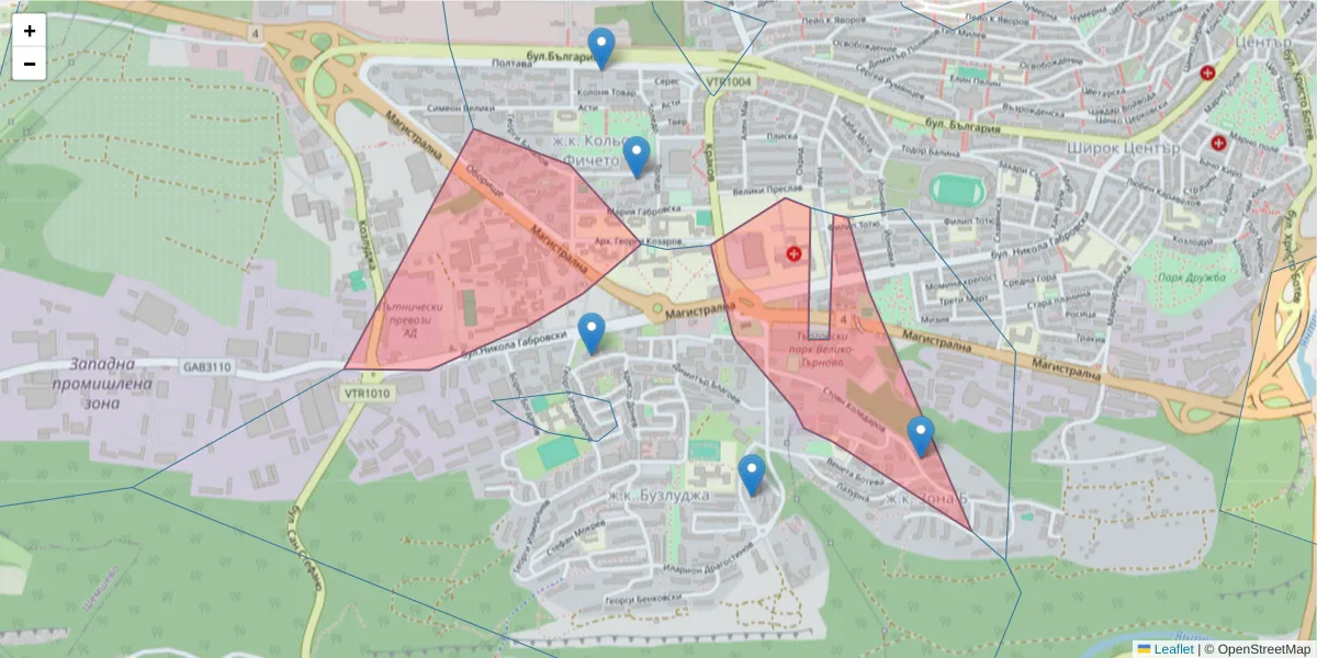 Карта на пощенски код  и съседните пощенски кодове в България