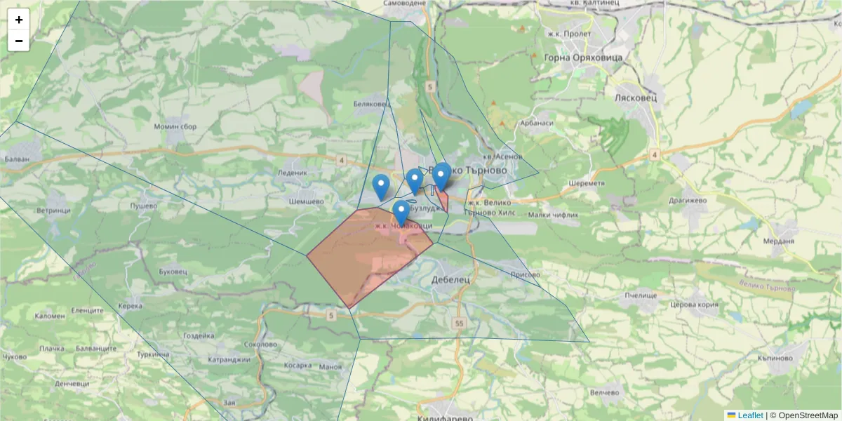 Карта на пощенски код  и съседните пощенски кодове в България