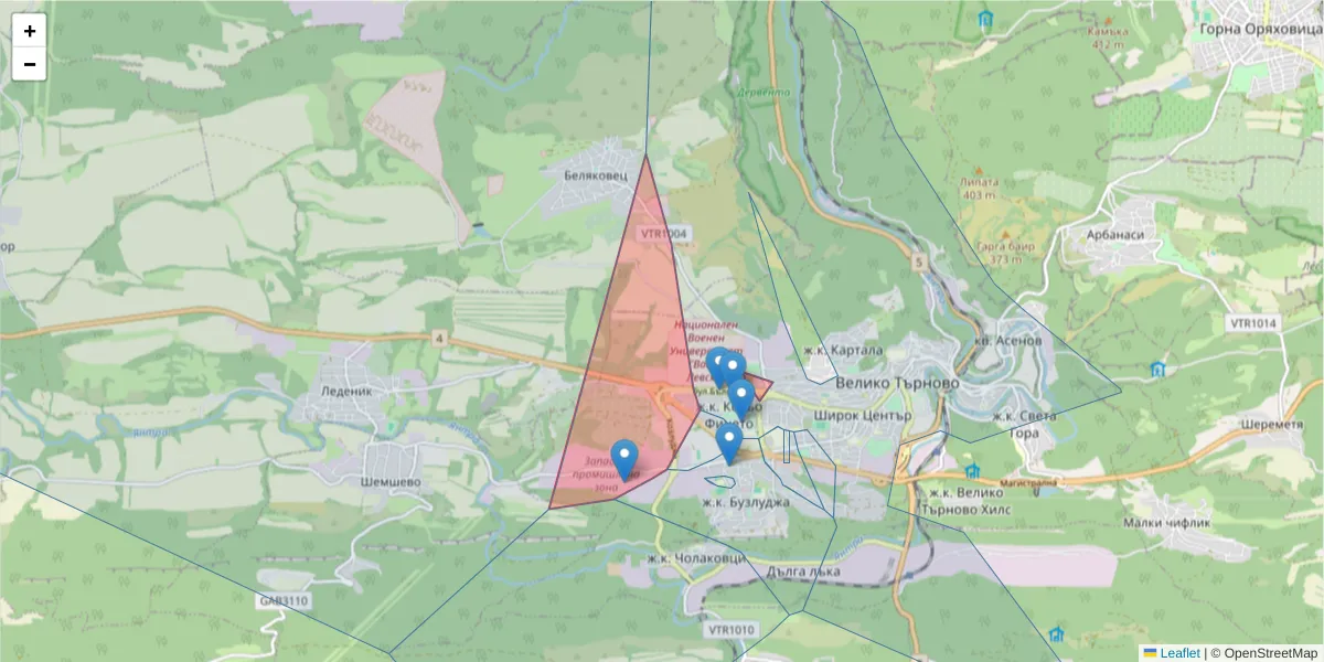 Карта на пощенски код  и съседните пощенски кодове в България