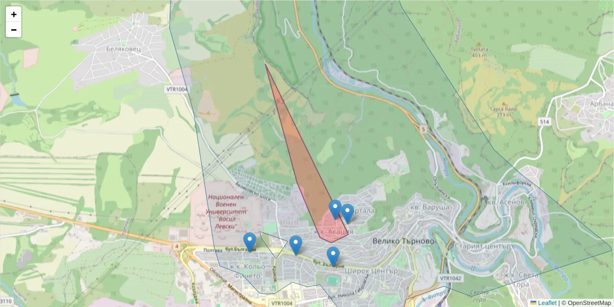 Карта на пощенски код  и съседните пощенски кодове в България