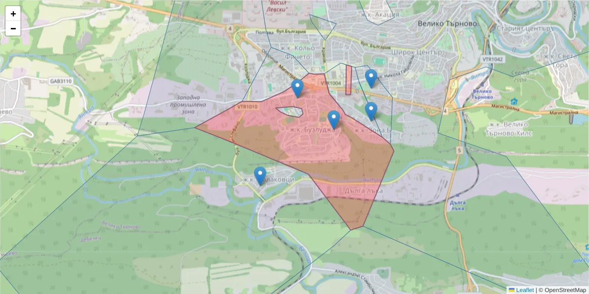 Карта на пощенски код  и съседните пощенски кодове в България