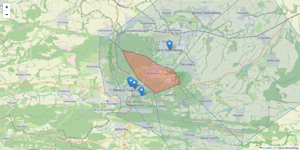 Карта на пощенски код  и съседните пощенски кодове в България