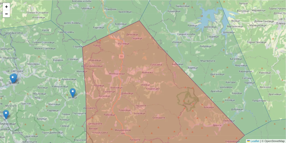 Карта на пощенски код  и съседните пощенски кодове в България