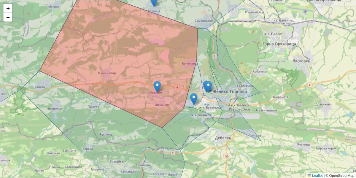 Карта на пощенски код  и съседните пощенски кодове в България