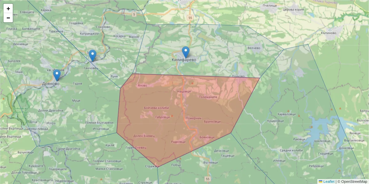 Карта на пощенски код  и съседните пощенски кодове в България