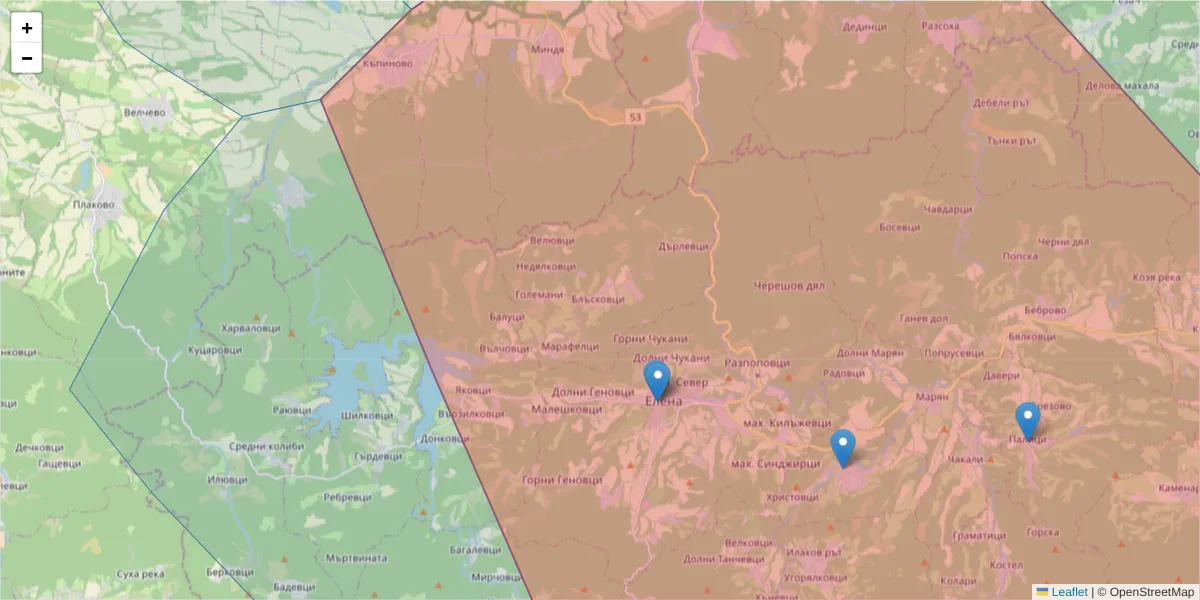 Карта на пощенски код  и съседните пощенски кодове в България