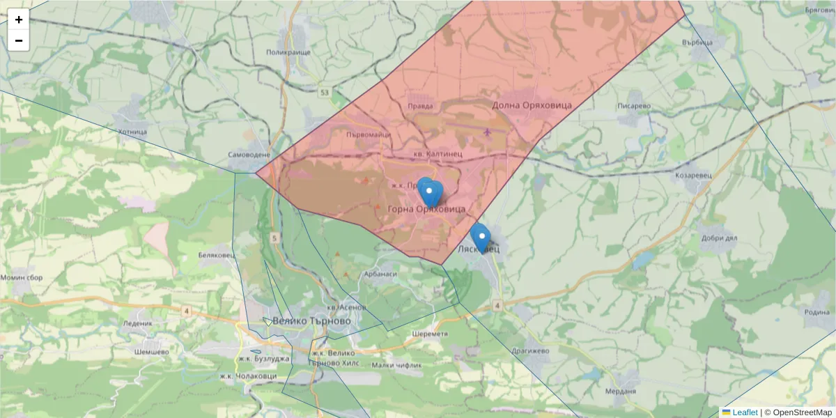 Карта на пощенски код  и съседните пощенски кодове в България
