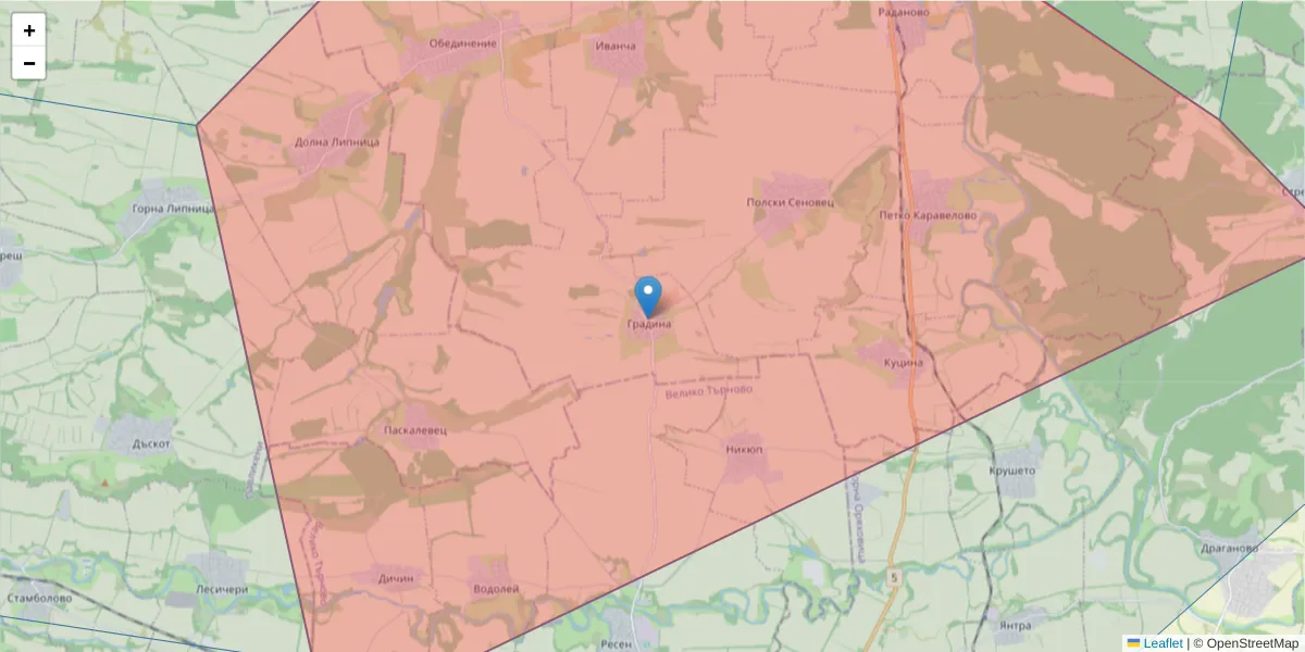 Карта на пощенски код  и съседните пощенски кодове в България