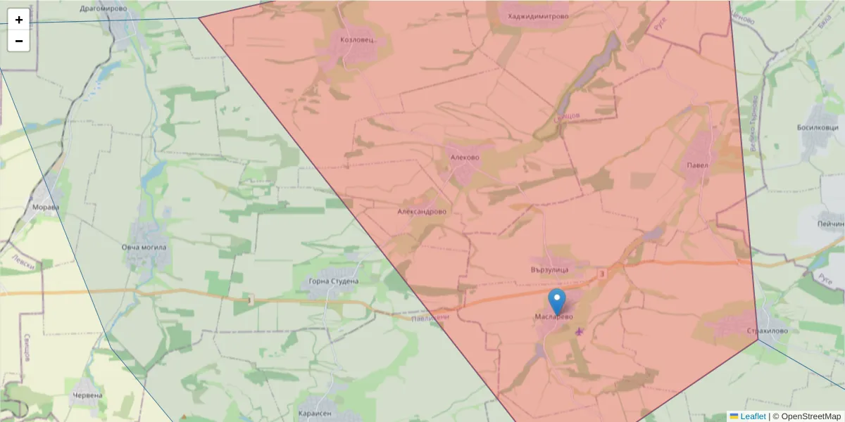 Карта на пощенски код  и съседните пощенски кодове в България