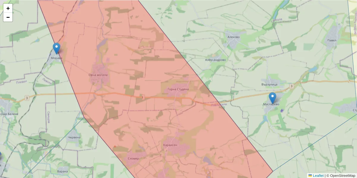 Карта на пощенски код  и съседните пощенски кодове в България