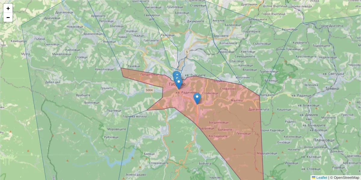 Карта на пощенски код  и съседните пощенски кодове в България