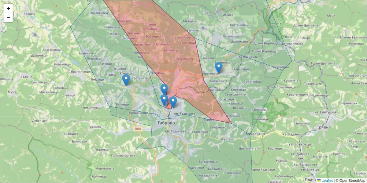 Карта на пощенски код  и съседните пощенски кодове в България