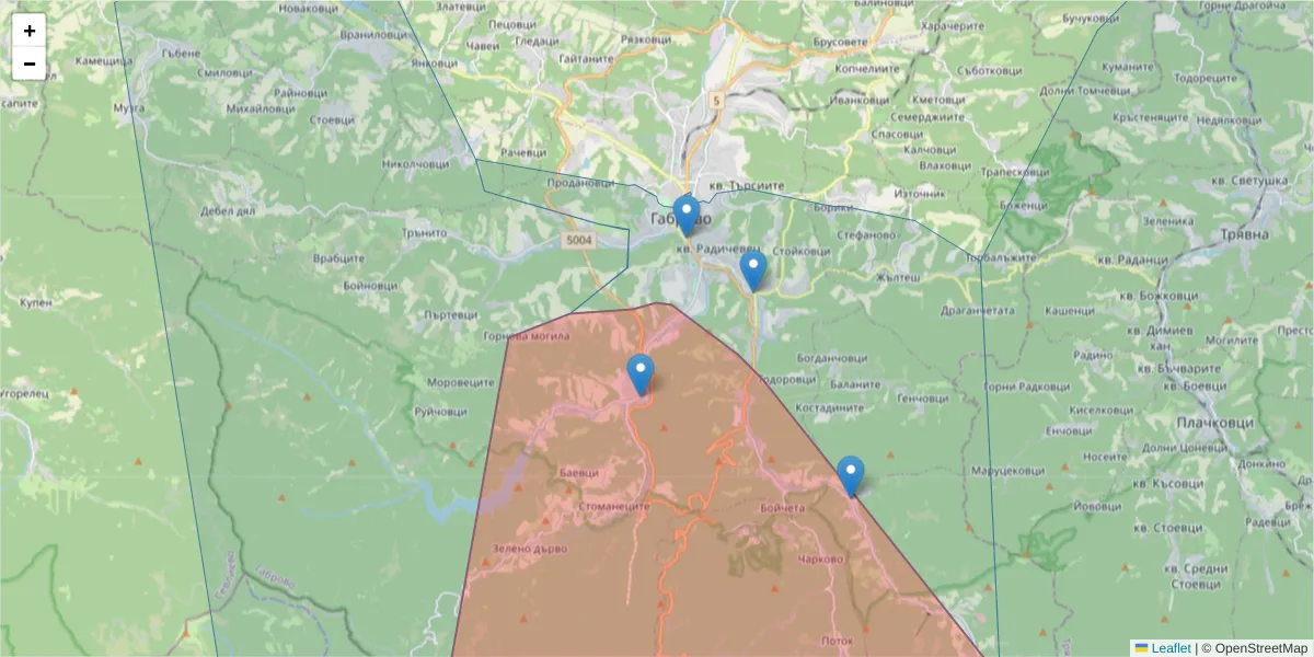 Карта на пощенски код  и съседните пощенски кодове в България