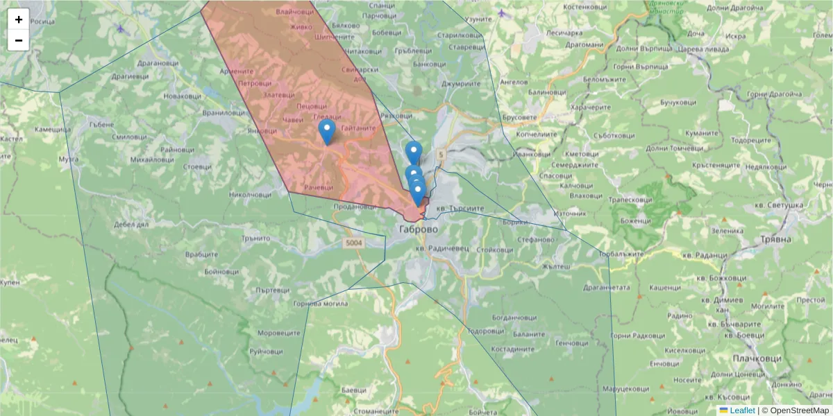 Карта на пощенски код  и съседните пощенски кодове в България