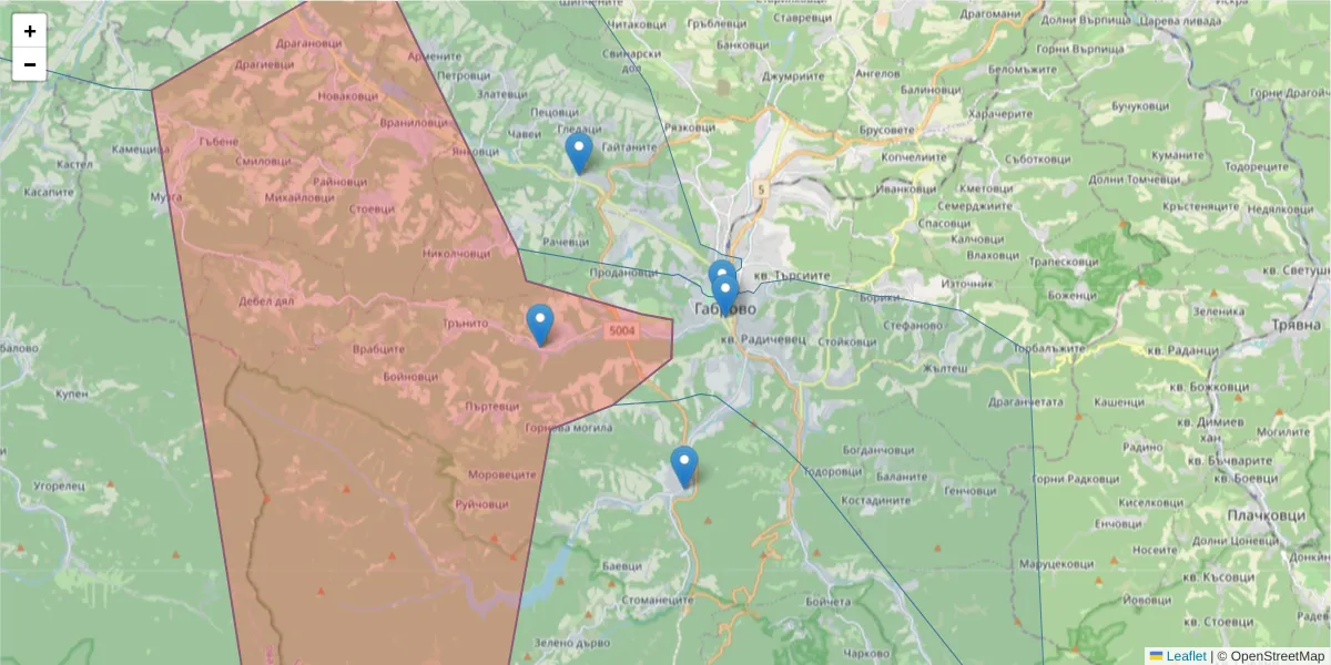 Карта на пощенски код  и съседните пощенски кодове в България