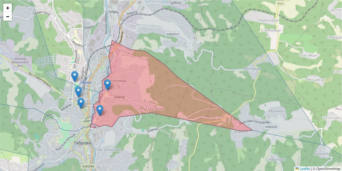 Карта на пощенски код  и съседните пощенски кодове в България
