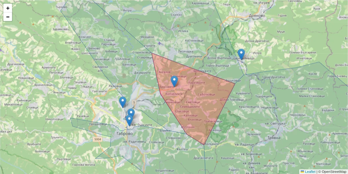 Карта на пощенски код  и съседните пощенски кодове в България