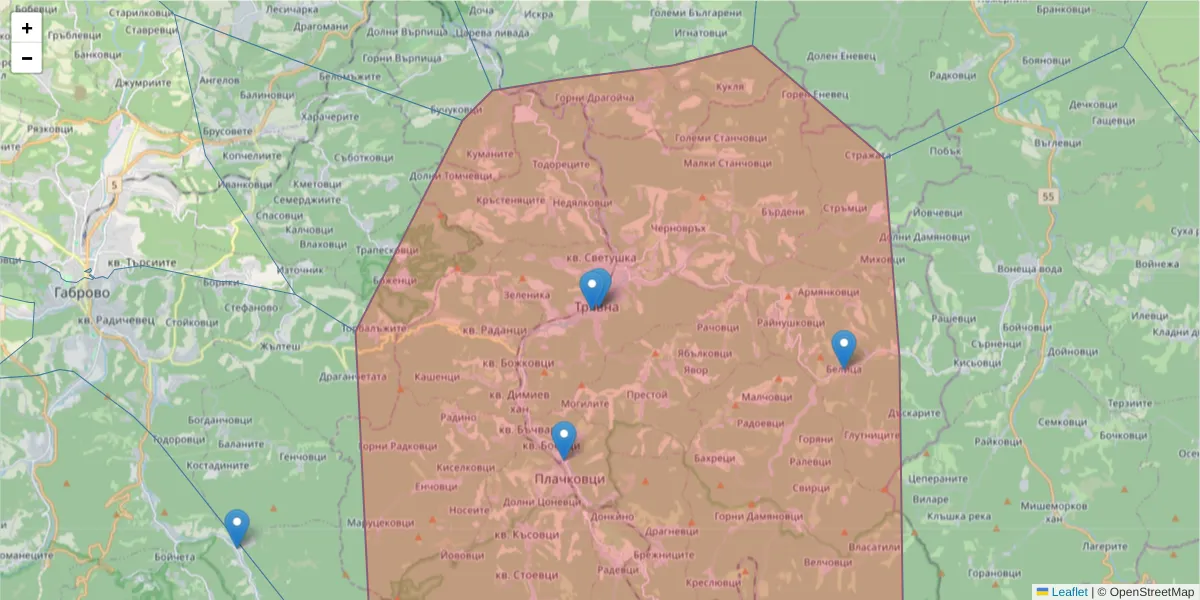 Карта на пощенски код  и съседните пощенски кодове в България