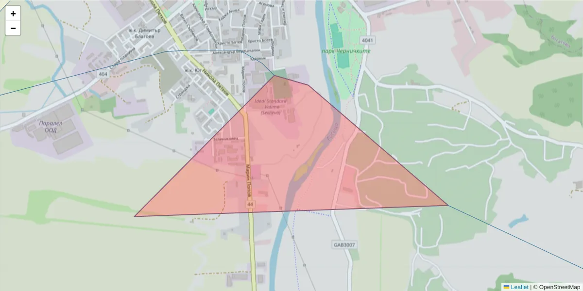 Карта на пощенски код  и съседните пощенски кодове в България