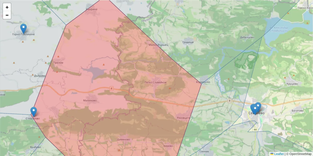 Карта на пощенски код  и съседните пощенски кодове в България