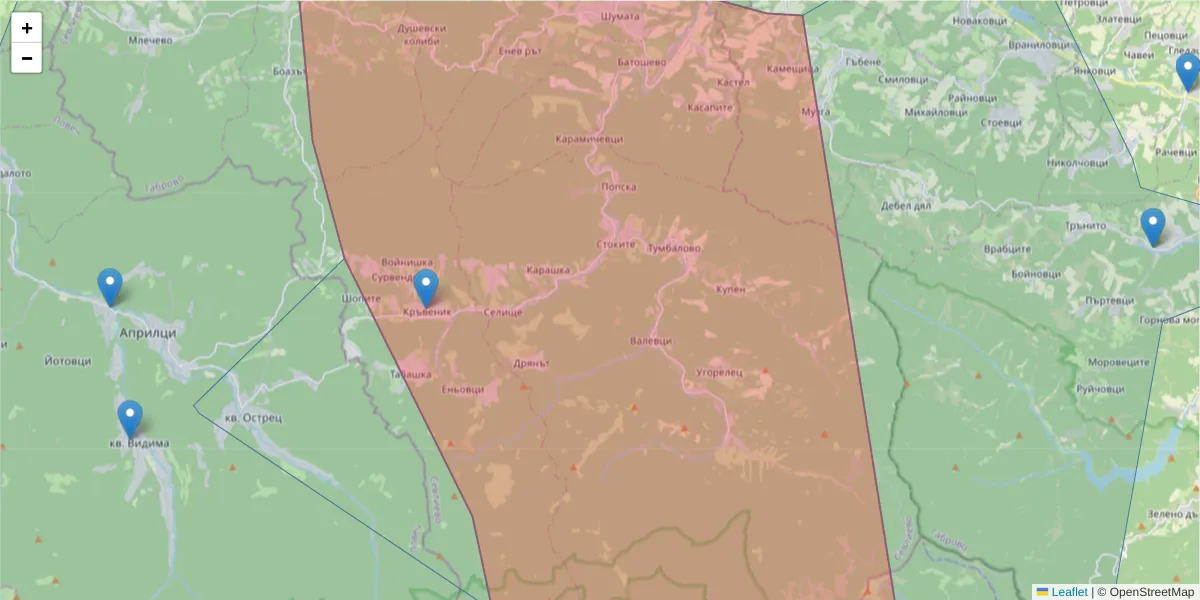 Карта на пощенски код  и съседните пощенски кодове в България