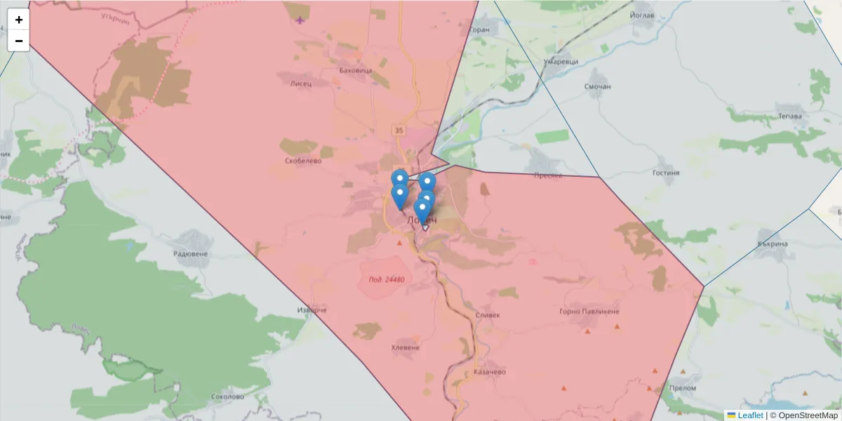 Карта на пощенски код  и съседните пощенски кодове в България