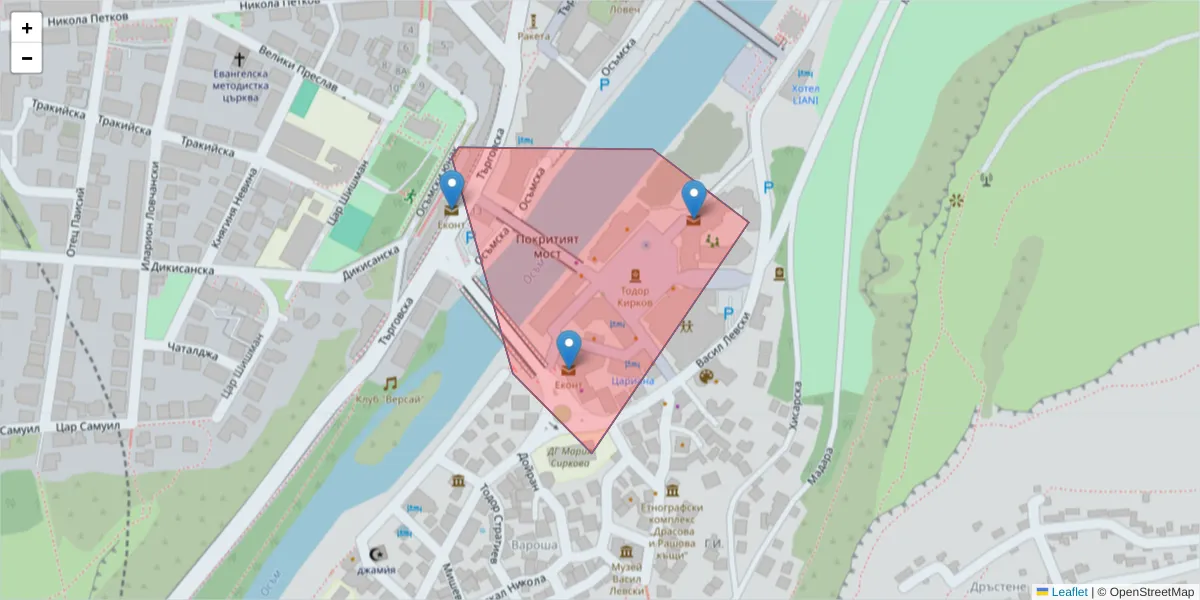 Карта на пощенски код  и съседните пощенски кодове в България