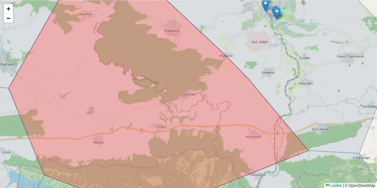 Карта на пощенски код  и съседните пощенски кодове в България