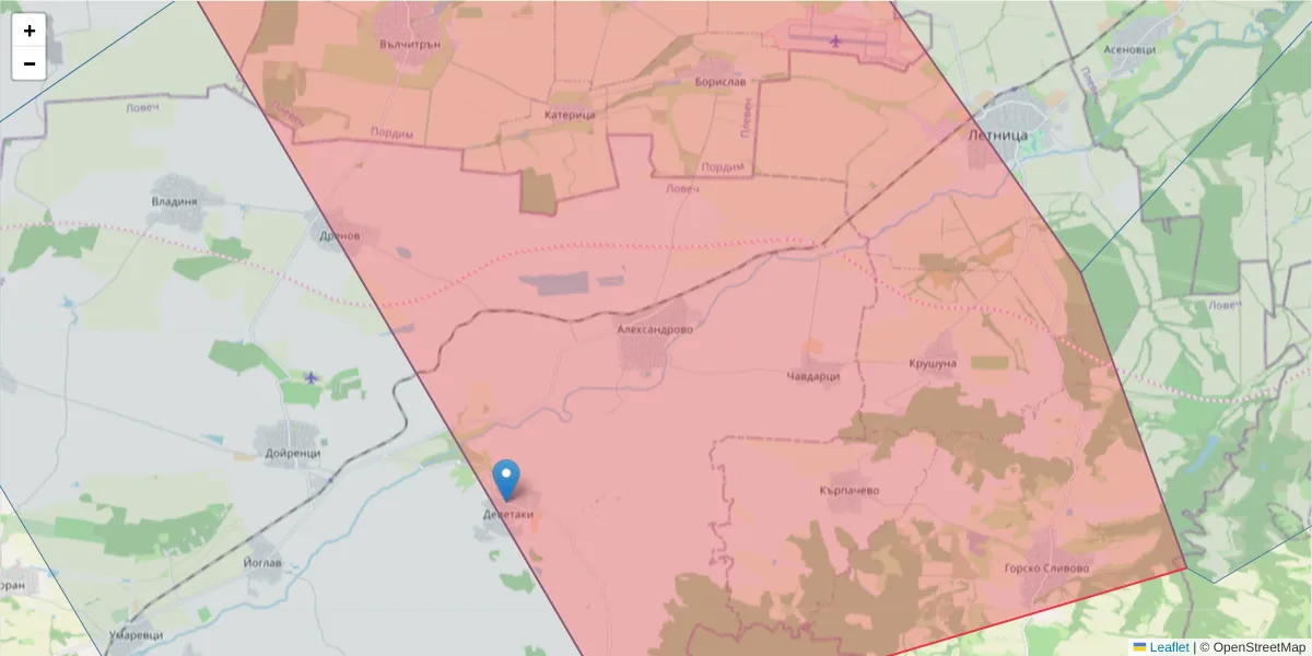 Карта на пощенски код  и съседните пощенски кодове в България