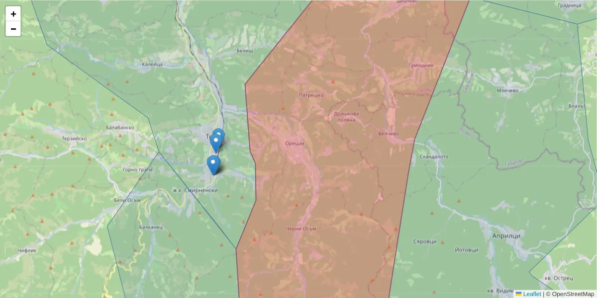 Карта на пощенски код  и съседните пощенски кодове в България