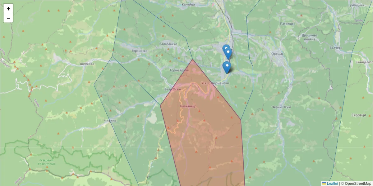 Карта на пощенски код  и съседните пощенски кодове в България