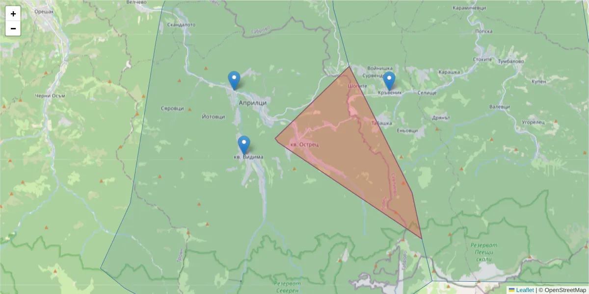 Карта на пощенски код  и съседните пощенски кодове в България