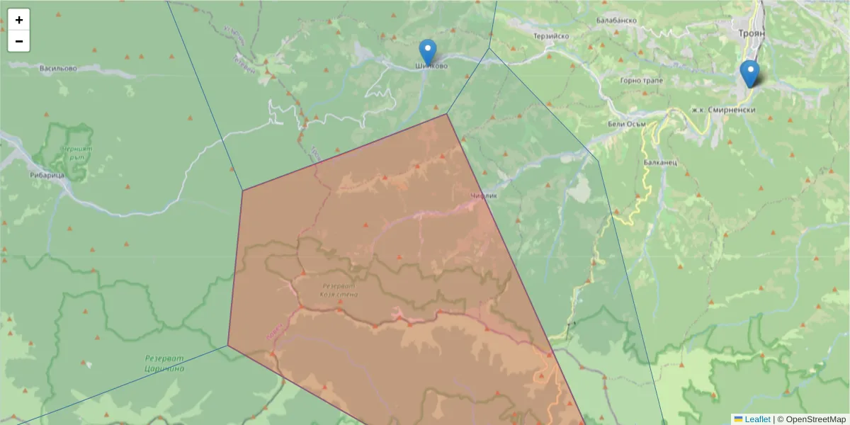 Карта на пощенски код  и съседните пощенски кодове в България