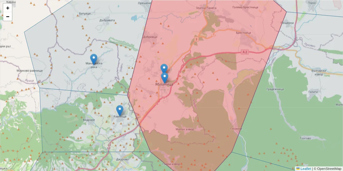 Карта на пощенски код  и съседните пощенски кодове в България