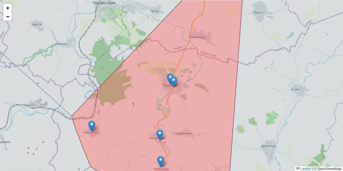 Карта на пощенски код  и съседните пощенски кодове в България