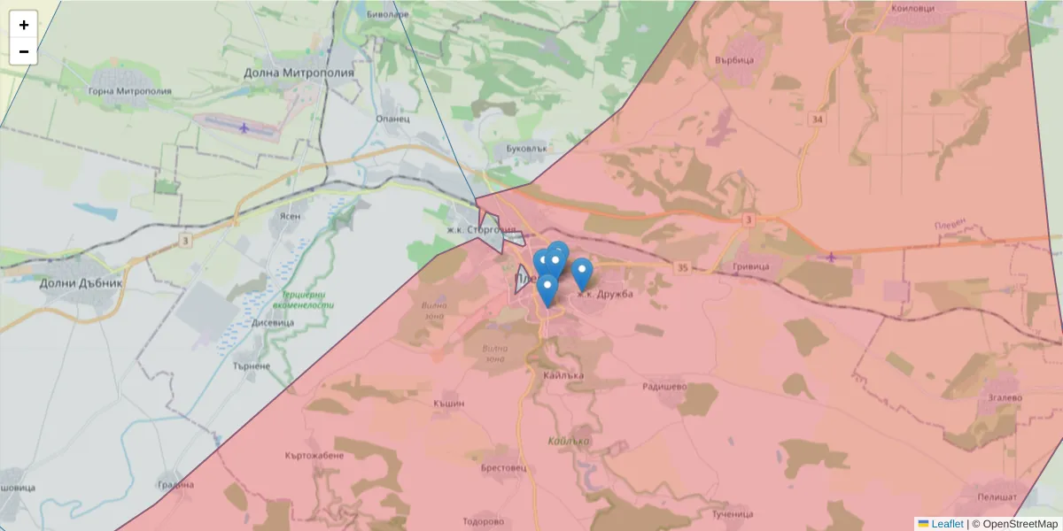 Карта на пощенски код  и съседните пощенски кодове в България