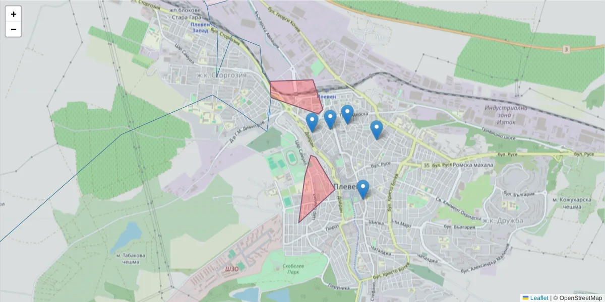 Карта на пощенски код  и съседните пощенски кодове в България