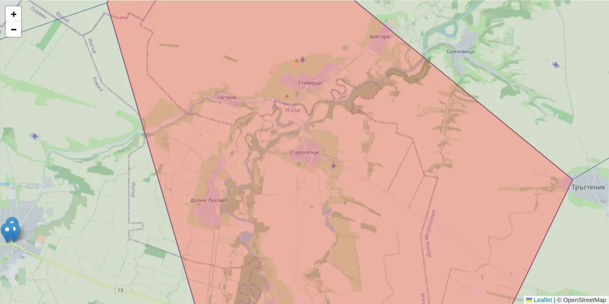Карта на пощенски код  и съседните пощенски кодове в България