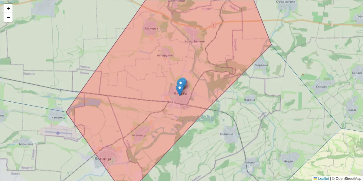 Карта на пощенски код  и съседните пощенски кодове в България