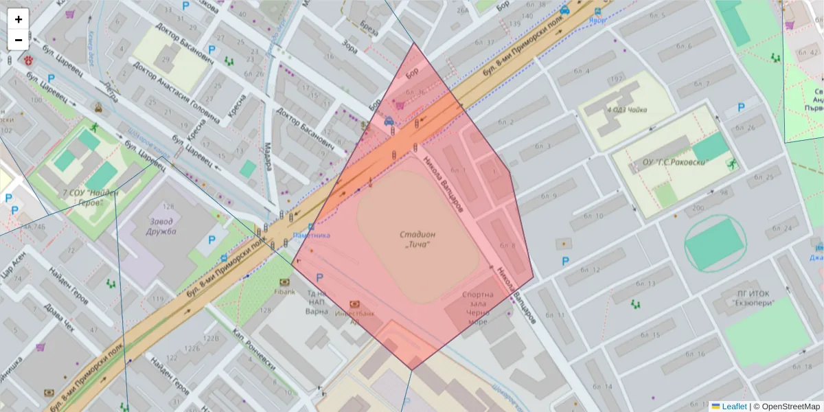 Карта на пощенски код  и съседните пощенски кодове в България