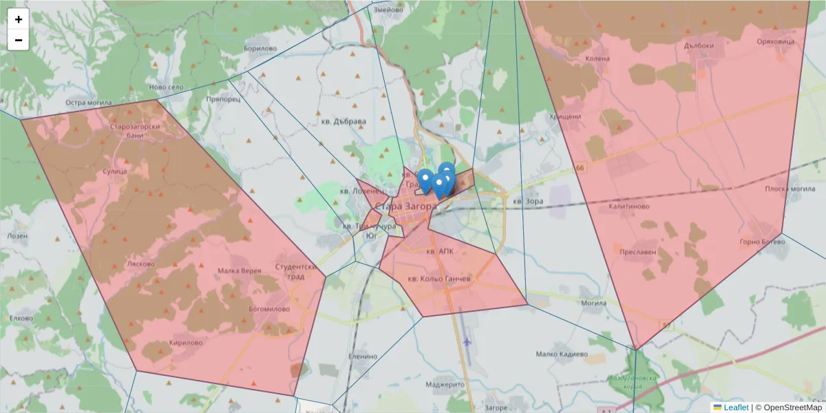 Карта на пощенски код  и съседните пощенски кодове в България