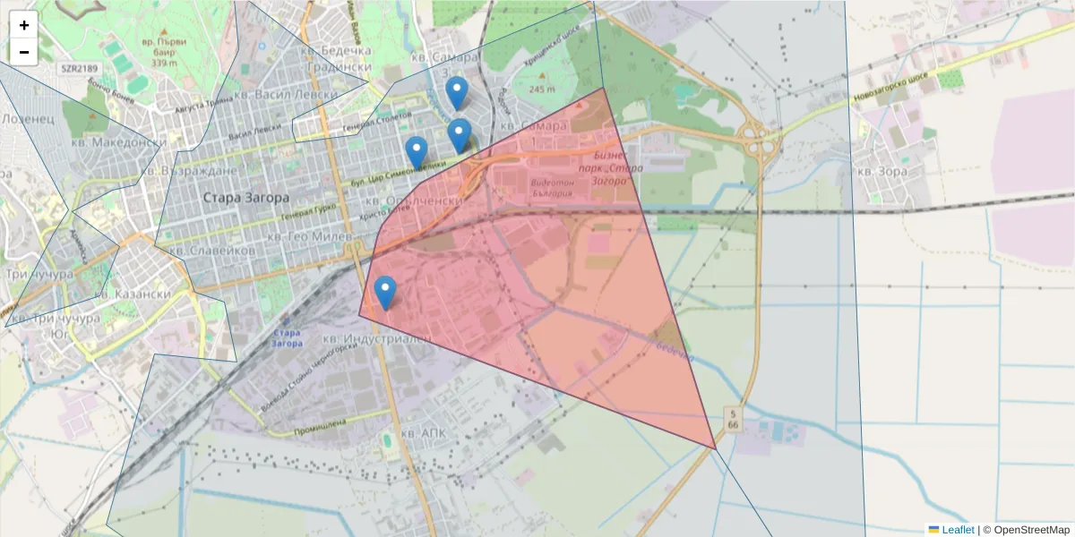 Карта на пощенски код  и съседните пощенски кодове в България