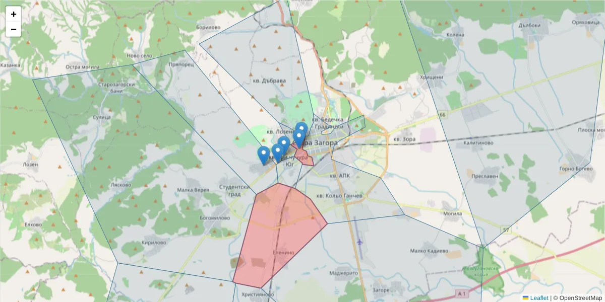 Карта на пощенски код  и съседните пощенски кодове в България