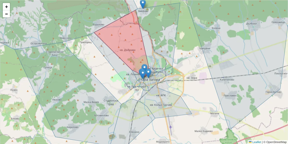 Карта на пощенски код  и съседните пощенски кодове в България