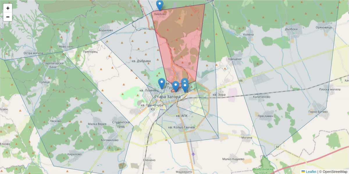 Карта на пощенски код  и съседните пощенски кодове в България