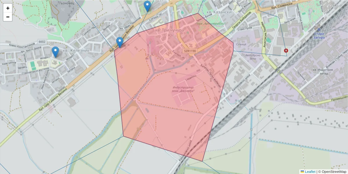 Карта на пощенски код  и съседните пощенски кодове в България