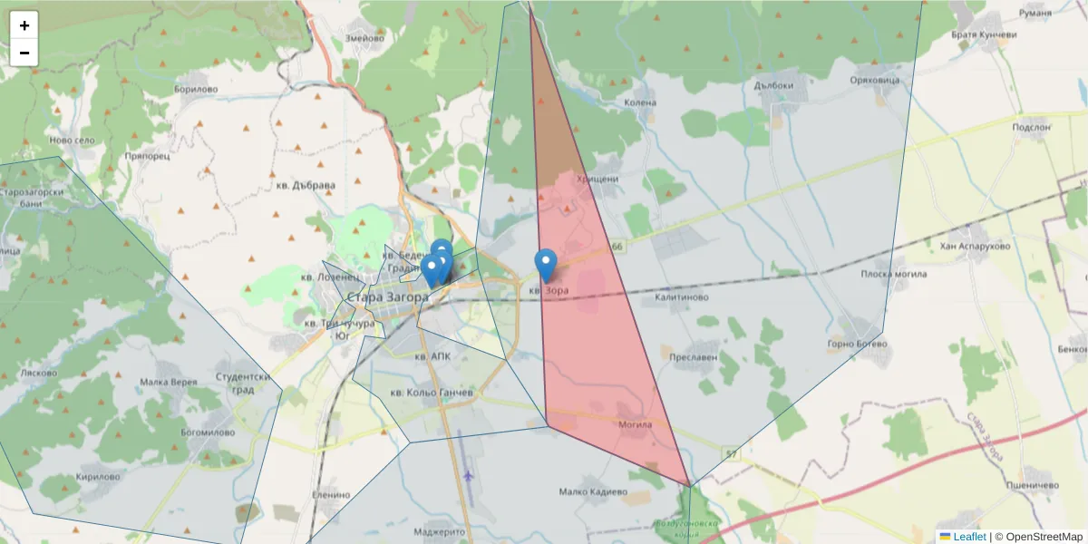 Карта на пощенски код  и съседните пощенски кодове в България