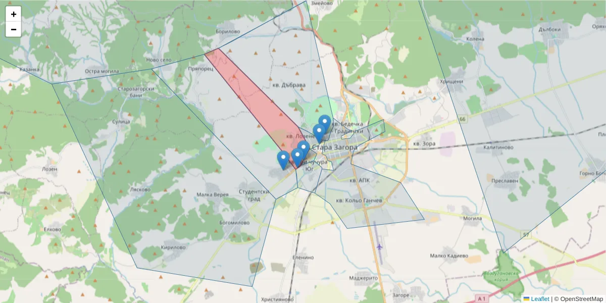 Карта на пощенски код  и съседните пощенски кодове в България